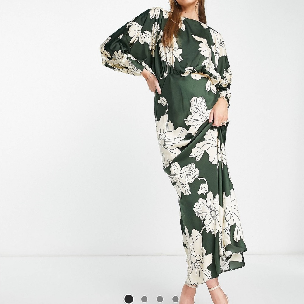 ASOS satin floral maxi dress with batwing sleeves